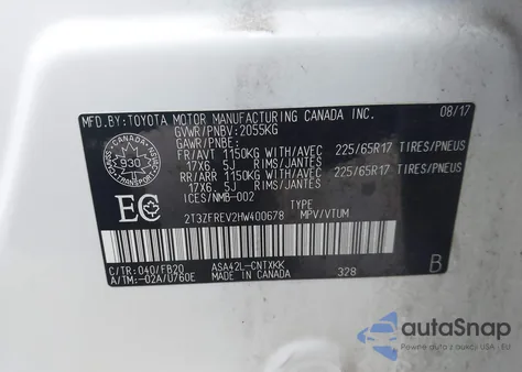 2017 Toyota Rav4 Le z USA, uszkodzony, nr VIN 2T3ZFREV2HW400678